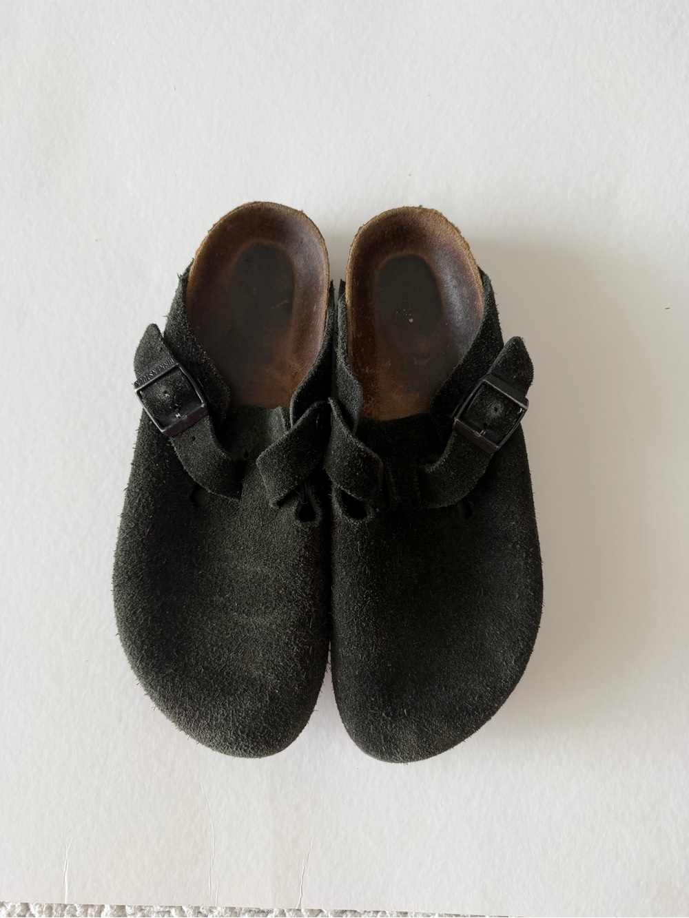 Birkenstock Olive Gray Suede Boston Clogs - Picture 3 of 10